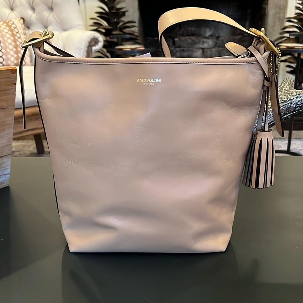 Coach Tan Leather Legacy Tassel Shoulder Bag EUC